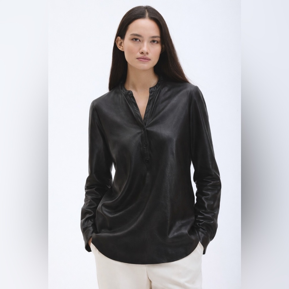 Danier Modern ITALIAN LEATHER Oversized Relax 1/2 button down pullover shirt XS